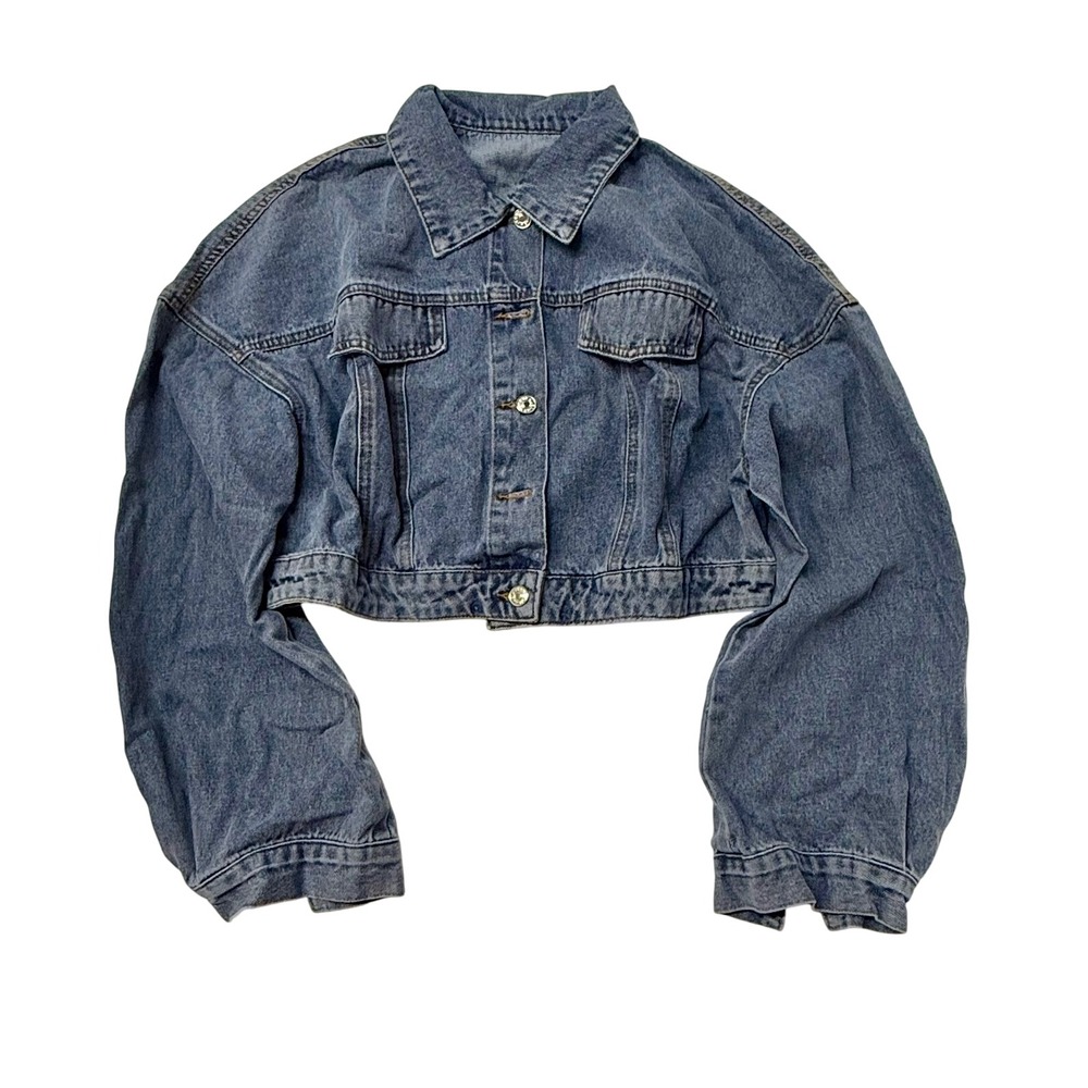 SHEIN Women's Blue Denim‎ Cropped Jacket Long Sleeve Size XL 44 12